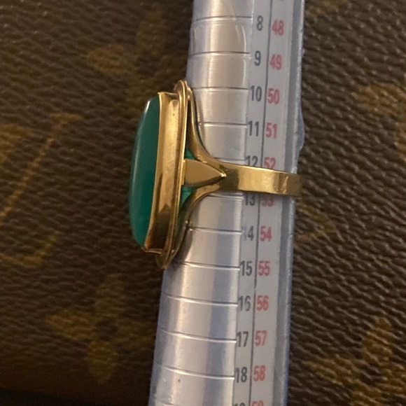 8k Gold Green Chalcedony Ring Navette Vintage - Picture 2 of 11